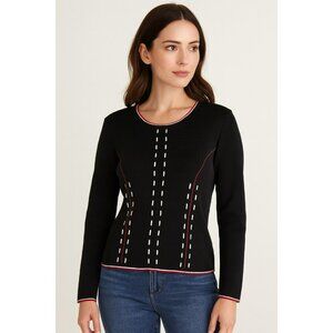 Vintage 90s Retro Carducci Black Long Sleeve Sweater W/ White Dotted & Red Trim